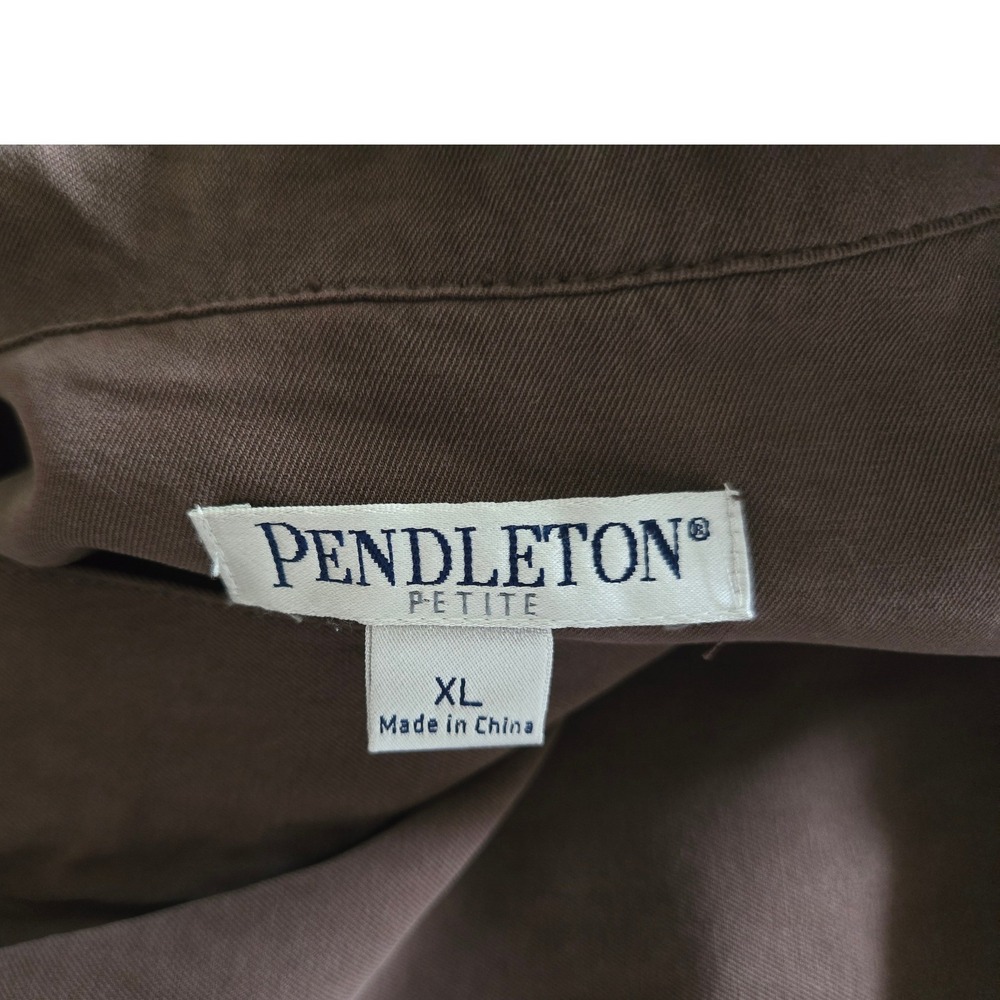 Pendleton Womens XL Petite Utility Fall Jacket Brown 100% Silk Drawstring - Picture 3 of 9